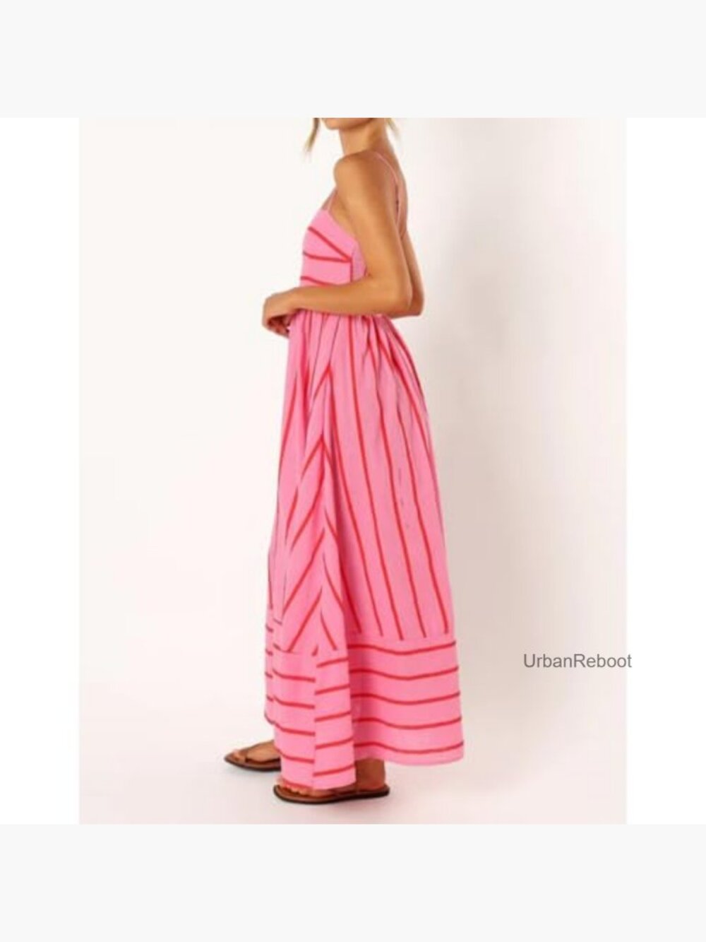 Striped Maxi Dress Sleeveless Backless Cutout Smocked Sundress Boho Flowy - Picture 6 of 6